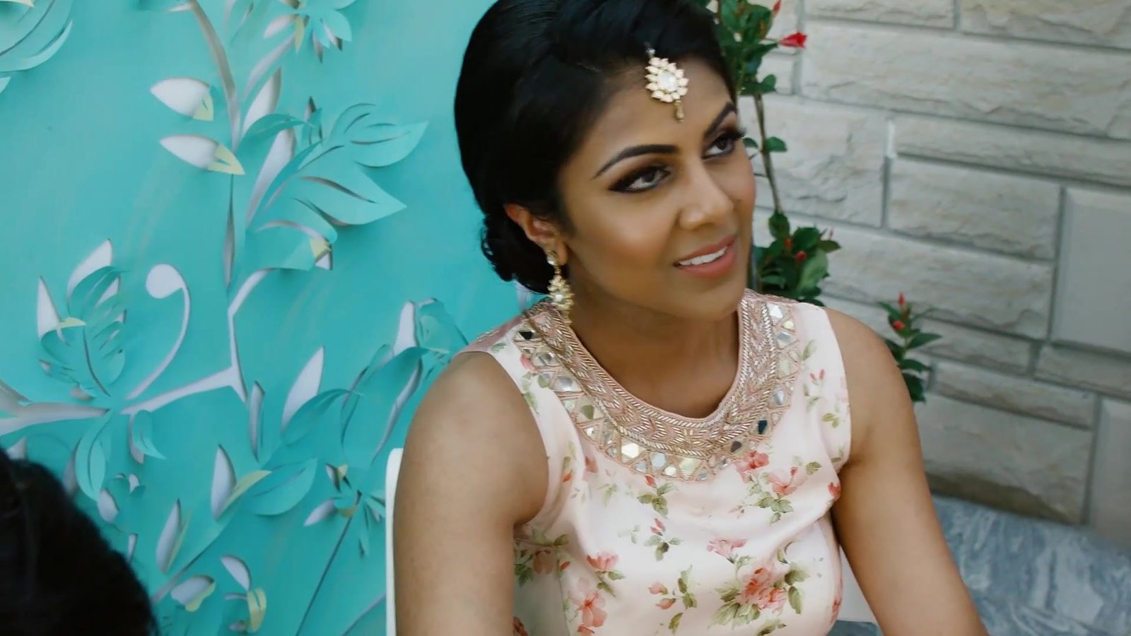 Australia destination wedding inspiration: a smiling bride in a jewelled gown, from our wedding film Samantha + Roger