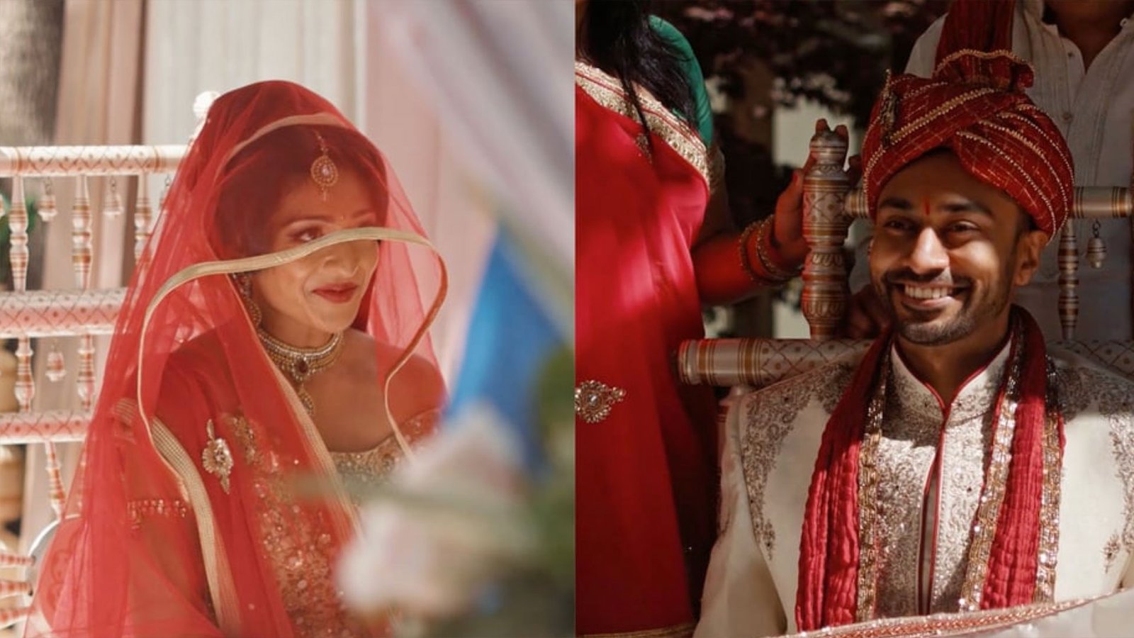 Chintan and Pooja in red bridal attire